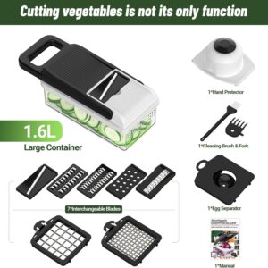 12 in 1 vegetable chopper, 7 blades veggie chopper with container and lid, dicer, slicer, multifunctional kitchen gadgets, vegetable cutter with handle, onion cutter(black/white)