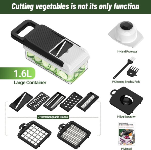 12 in 1 vegetable chopper, 7 blades veggie chopper with container and lid, dicer, slicer, multifunctional kitchen gadgets, vegetable cutter with handle, onion cutter(black/white)