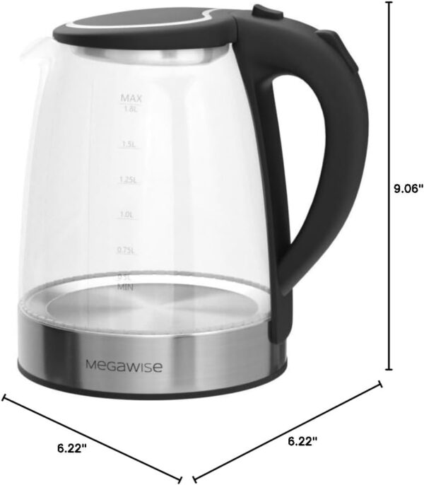 MegaWise Electric Kettle, 1.8L Borosilicate Glass Tea Kettle with LED Light, Auto Shut-Off and Boil-Dry Protection Cordless Kettle Fast Boiling - Image 9