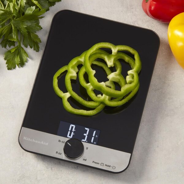 KitchenAid KQ908 Glass Surface 11 Pound Capacity Digital Kitchen and Food Scale, Scale for Food Ounces and Grams, Dry and Liquid Ingredients, Black - Image 3