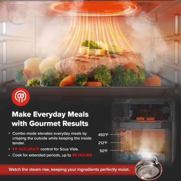 Nuwave PFAS-Free Steam Oven & Air Fryer, All-in-One Convection Cooker with Precision Steam Control, Toast, Air Fry, Sous Vide, Steam & More, Juicier Meats, 120 Presets, 50–450°F, Stainless Steel - Image 7