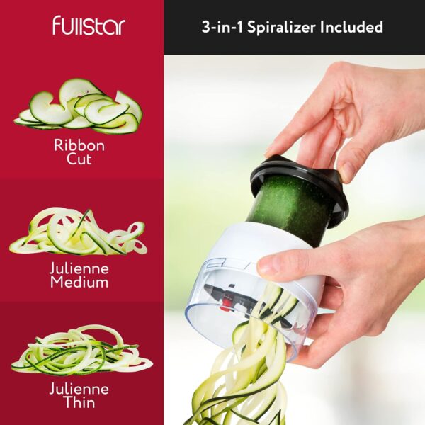 Fullstar All-in-1 Vegetable Chopper and Mandoline Slicer for Kitchen - Cheese Grater, French Fry Cutter, Cheese Slicer - Bonus Handheld Spiralizer Included (6 in 1, Black/White) - Image 6