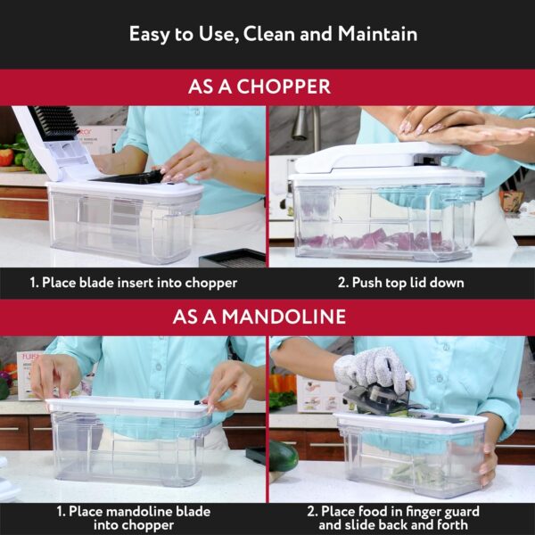 Fullstar All-in-1 Vegetable Chopper and Mandoline Slicer for Kitchen - Cheese Grater, French Fry Cutter, Cheese Slicer - Bonus Handheld Spiralizer Included (6 in 1, Black/White) - Image 7