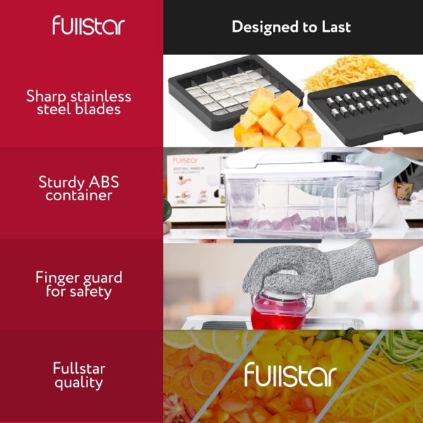 Fullstar All-in-1 Vegetable Chopper and Mandoline Slicer for Kitchen - Cheese Grater, French Fry Cutter, Cheese Slicer - Bonus Handheld Spiralizer Included (6 in 1, Black/White) - Image 8