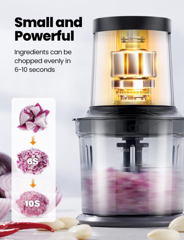 Food Processor 4 Cup, Electric Food Chopper, 【Small but Powerful】Meat Grinder with 2 Bowls, 2 Speed & 4 Blades for Vegetable, Meat, Nuts, Functions for Chopping, Dicing, Mixing and Puree - Image 4