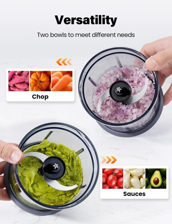 Food Processor 4 Cup, Electric Food Chopper, 【Small but Powerful】Meat Grinder with 2 Bowls, 2 Speed & 4 Blades for Vegetable, Meat, Nuts, Functions for Chopping, Dicing, Mixing and Puree - Image 5