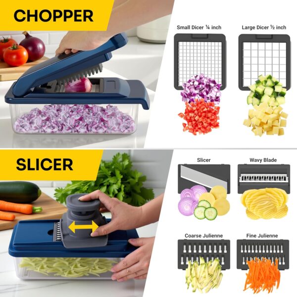 UltraChop All-in-One Vegetable Chopper, Veggie Food Chopper with Container, Spiralizer, Mandoline Slicer Dicer, Onion Mincer, French Fry And Salad Cutter, Home Essentials & Kitchen Gadgets - Image 5