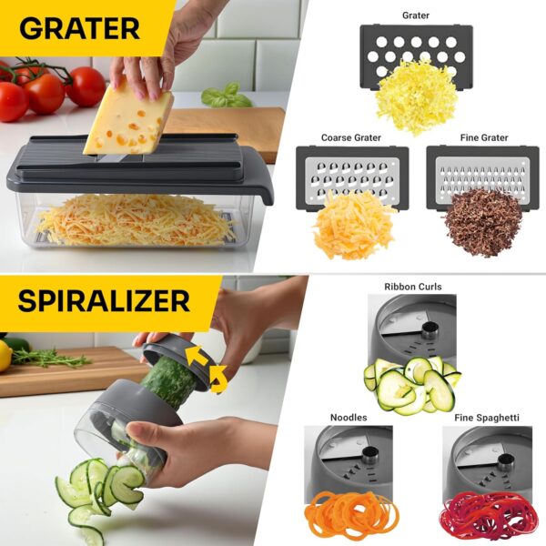 UltraChop All-in-One Vegetable Chopper, Veggie Food Chopper with Container, Spiralizer, Mandoline Slicer Dicer, Onion Mincer, French Fry And Salad Cutter, Home Essentials & Kitchen Gadgets - Image 6