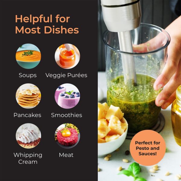 Mueller Immersion Blender Handheld - 8 Speed Stainless Steel Electric Hand Blender, 3 in 1 Emulsion Blender Handheld with Turbo Mode, Stick Blender Emulsifier for Kitchen for Soup, Smoothie, Puree - Image 6