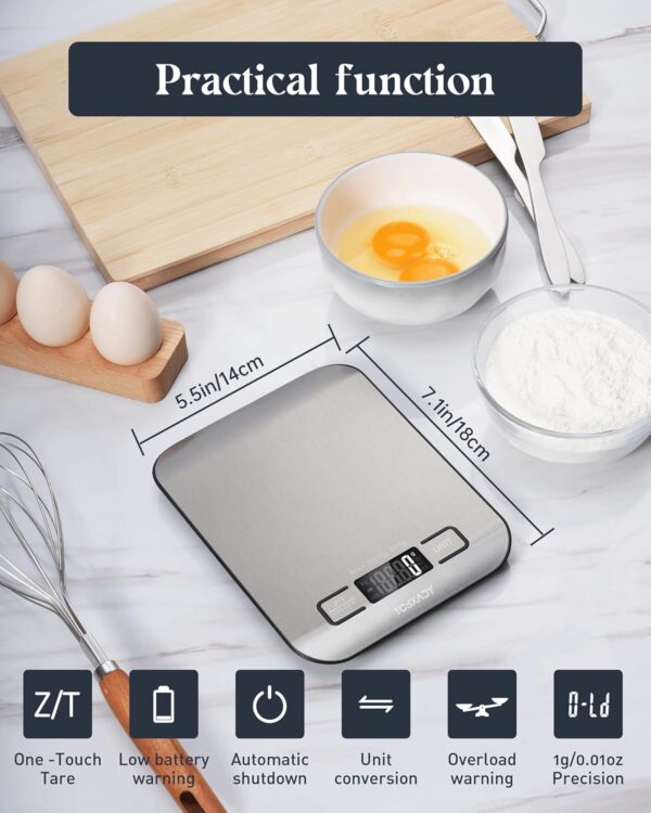 Food Scale, 11lb Digital Kitchen Scale with 6 Units LCD Display and Tare Function,Compact Design for Baking,Healthy Cooking,Meal Prep, 304 Stainless Steel - Image 6