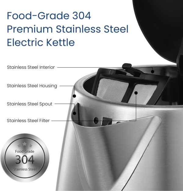 COMFEE' Stainless Steel Electric Kettle, 1.7 Liter Tea Kettle Electric & Hot Water Kettle, 1500W Fast Boil with LED Light, Auto Shut-Off and Boil-Dry Protection - Image 3