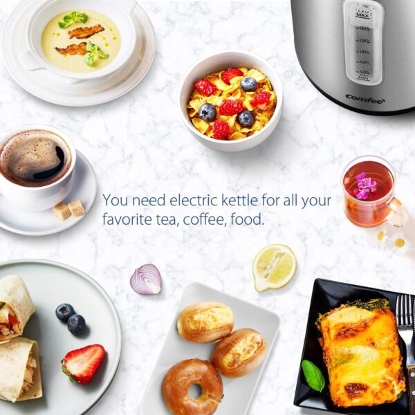 COMFEE' Stainless Steel Electric Kettle, 1.7 Liter Tea Kettle Electric & Hot Water Kettle, 1500W Fast Boil with LED Light, Auto Shut-Off and Boil-Dry Protection - Image 7