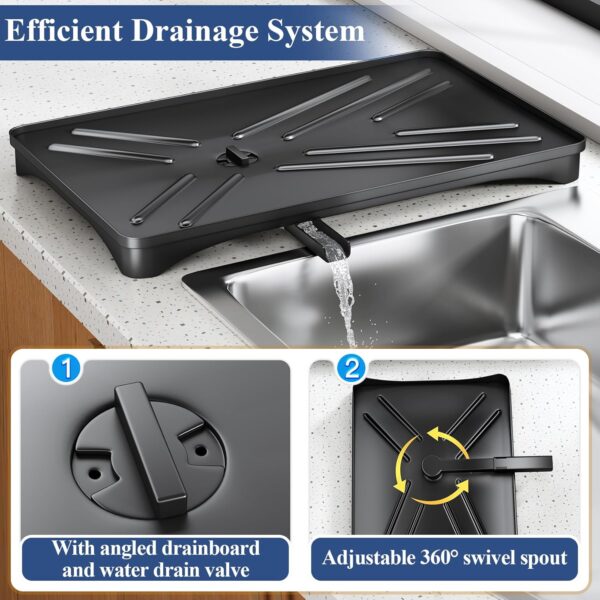 Dish Drying Rack for Kitchen Counter - Large Dish Rack with Drainboard, Rustproof Dish Drainer with Utensil Holder for Sink, Black - Image 4