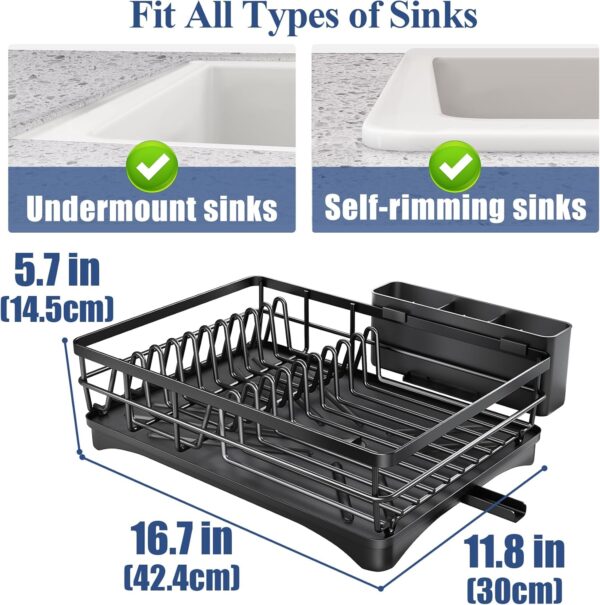 Dish Drying Rack for Kitchen Counter - Large Dish Rack with Drainboard, Rustproof Dish Drainer with Utensil Holder for Sink, Black - Image 5