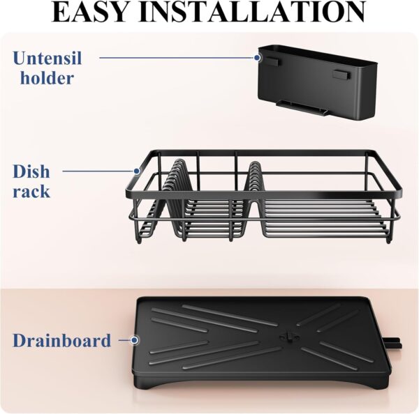 Dish Drying Rack for Kitchen Counter - Large Dish Rack with Drainboard, Rustproof Dish Drainer with Utensil Holder for Sink, Black - Image 7