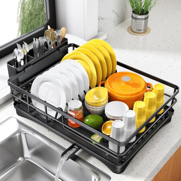 Dish Drying Rack for Kitchen Counter - Large Dish Rack with Drainboard, Rustproof Dish Drainer with Utensil Holder for Sink, Black - Image 8