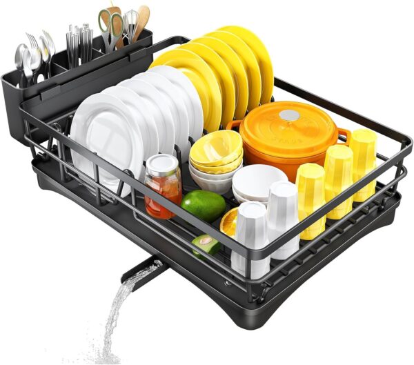 Dish Drying Rack for Kitchen Counter - Large Dish Rack with Drainboard, Rustproof Dish Drainer with Utensil Holder for Sink, Black - Image 9