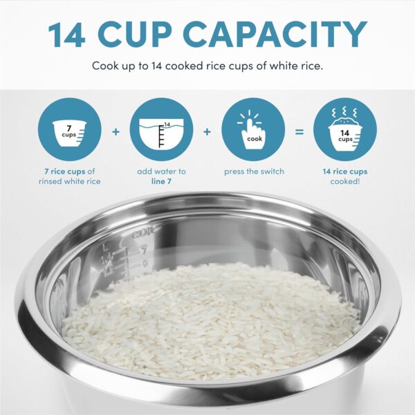 Aroma Housewares Select Stainless Rice Cooker & Warmer with Uncoated Inner Pot, 14-Cup(cooked) / 3Qt, ARC-757SG - Image 5