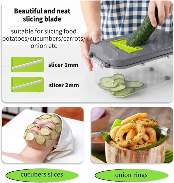 Miibox Vegetable Chopper with Container 22-in-1 Veggie Choppers and Dicers Food Chopper Cutter for Onion Tomato Multi Kitchen Tool with Lemon Squeezer -13 Blades,Grey - Image 4