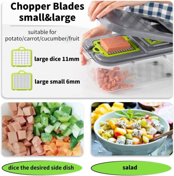 Miibox Vegetable Chopper with Container 22-in-1 Veggie Choppers and Dicers Food Chopper Cutter for Onion Tomato Multi Kitchen Tool with Lemon Squeezer -13 Blades,Grey - Image 6