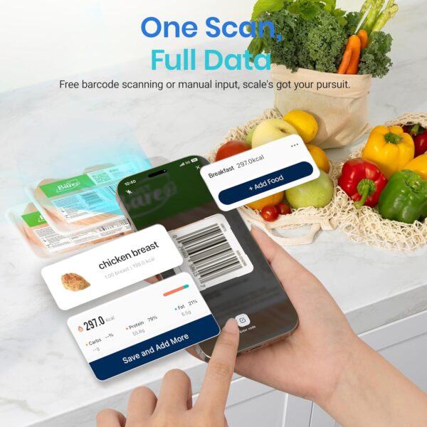 Etekcity Smart Food Kitchen Scale with Nutritional Calculator, Free App with 19 Nutrients Tracking, Calorie, Marco, Digital grams and ounces for weight loss, Premium Stainless Steel, 11lb - Image 4