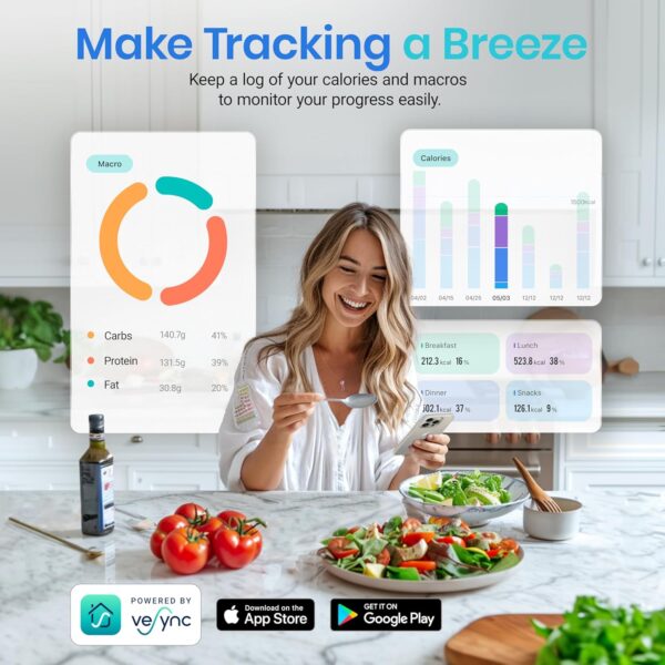 Etekcity Smart Food Kitchen Scale with Nutritional Calculator, Free App with 19 Nutrients Tracking, Calorie, Marco, Digital grams and ounces for weight loss, Premium Stainless Steel, 11lb - Image 6