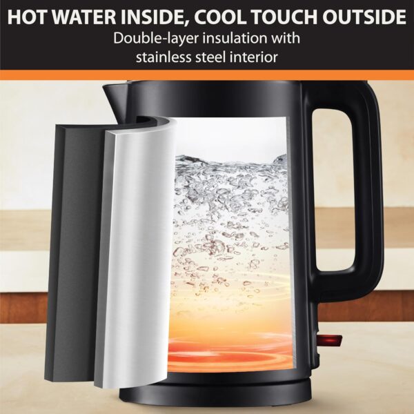 KRUPS 1.5L Electric Kettle, Cool Touch Stainless Steel Interior, Fast Boiling, one cup in 80 seconds, Double Wall, Fast Boiling, Auto Off, Keep Warm, Cordless, Black - Image 3