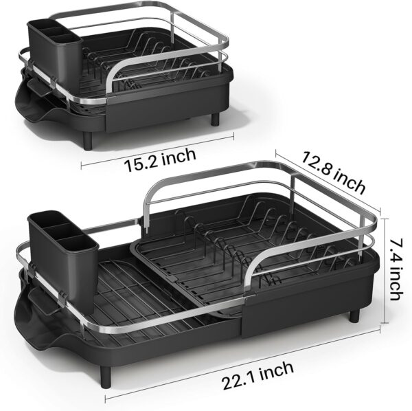 SAYZH Dish Drying Rack - Expandable Dish Rack for Kitchen Counter, Rust-Resistant Dish Drainer with Utensil Holder and Raised Guardrail, Kitchen Organizer for Cup and Bottle (Black) - Image 4