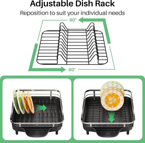 SAYZH Dish Drying Rack - Expandable Dish Rack for Kitchen Counter, Rust-Resistant Dish Drainer with Utensil Holder and Raised Guardrail, Kitchen Organizer for Cup and Bottle (Black) - Image 7