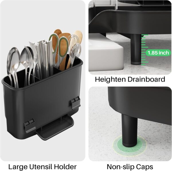 SAYZH Dish Drying Rack - Expandable Dish Rack for Kitchen Counter, Rust-Resistant Dish Drainer with Utensil Holder and Raised Guardrail, Kitchen Organizer for Cup and Bottle (Black) - Image 8