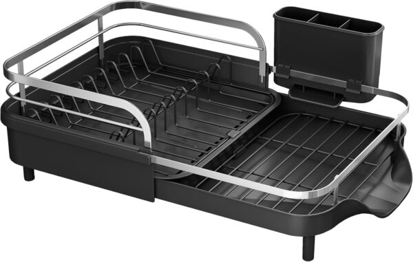 SAYZH Dish Drying Rack - Expandable Dish Rack for Kitchen Counter, Rust-Resistant Dish Drainer with Utensil Holder and Raised Guardrail, Kitchen Organizer for Cup and Bottle (Black) - Image 9