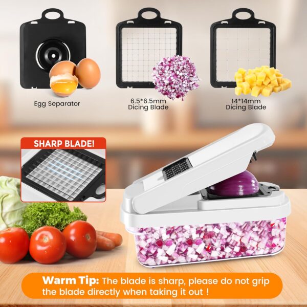 Professional 12-in-1 Vegetable Chopper with 7 Stainless Steel Blades - Multifunctional Food Chopper for Dicing/Slicing Carrots, Potatoes, Onions, Garlic - Heavy Duty, BPA Free Kitchen Gadget (White) - Image 3