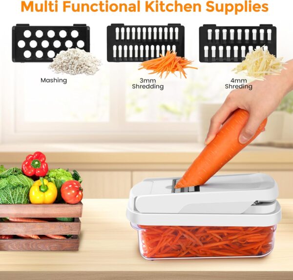 Professional 12-in-1 Vegetable Chopper with 7 Stainless Steel Blades - Multifunctional Food Chopper for Dicing/Slicing Carrots, Potatoes, Onions, Garlic - Heavy Duty, BPA Free Kitchen Gadget (White) - Image 4