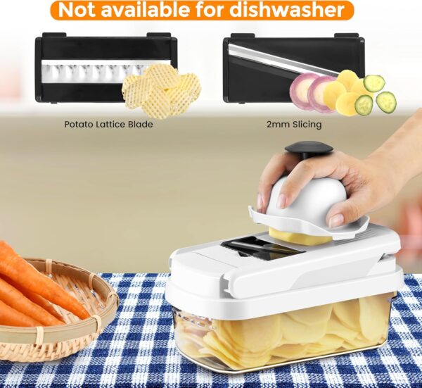 Professional 12-in-1 Vegetable Chopper with 7 Stainless Steel Blades - Multifunctional Food Chopper for Dicing/Slicing Carrots, Potatoes, Onions, Garlic - Heavy Duty, BPA Free Kitchen Gadget (White) - Image 5
