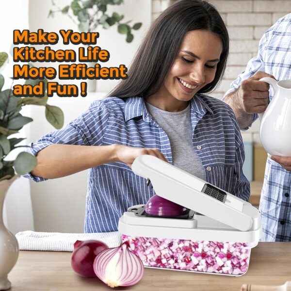 Professional 12-in-1 Vegetable Chopper with 7 Stainless Steel Blades - Multifunctional Food Chopper for Dicing/Slicing Carrots, Potatoes, Onions, Garlic - Heavy Duty, BPA Free Kitchen Gadget (White) - Image 7