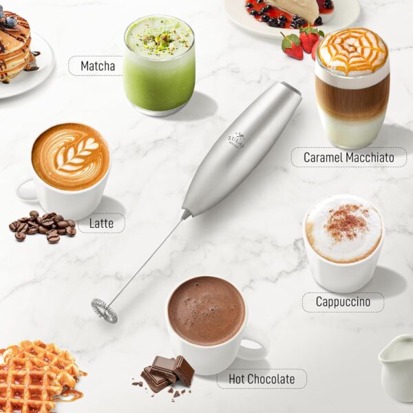 Zulay Powerful Milk Frother for Coffee with Upgraded Titanium Motor - Handheld Electric Whisk, Milk Foamer, Mini Mixer & Coffee Blender for Frappe, Latte, Matcha, No Stand - Silver - Image 5