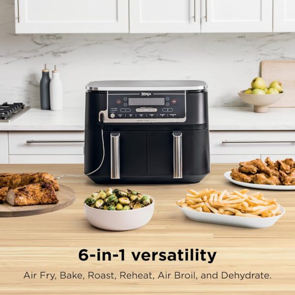 Ninja Foodi 10QT 6-in-1 DualZone Smart XL Air Fryer, 2 Independent 5QT Baskets, Smart Cook Thermometer, Match Cook, Smart Finish, Air Fry, Roast, Bake, Dehydrate, Reheat, Grey, DZ550 - Image 3