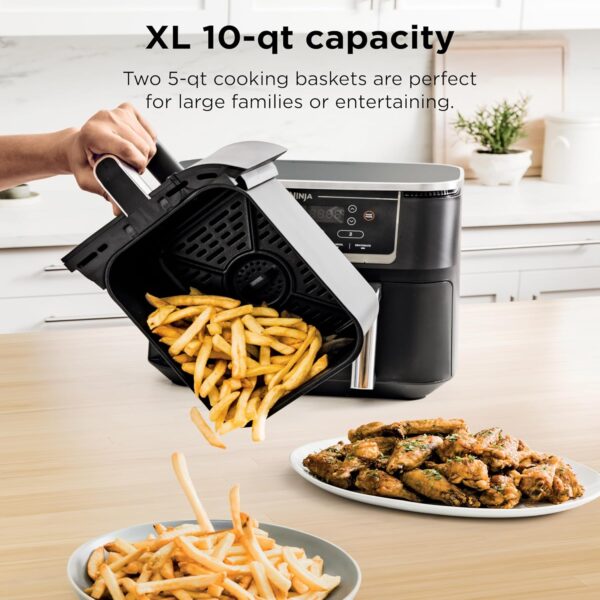 Ninja Foodi 10QT 6-in-1 DualZone Smart XL Air Fryer, 2 Independent 5QT Baskets, Smart Cook Thermometer, Match Cook, Smart Finish, Air Fry, Roast, Bake, Dehydrate, Reheat, Grey, DZ550 - Image 5