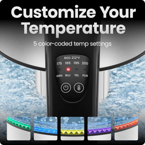 Chefman Electric Kettle with Temperature Control, 5 Presets LED Indicator Lights, Removable Tea Infuser, Glass Tea Kettle & Hot Water Boiler, 360° Swivel Base, BPA Free, Stainless Steel, 1.8 Liters - Image 3