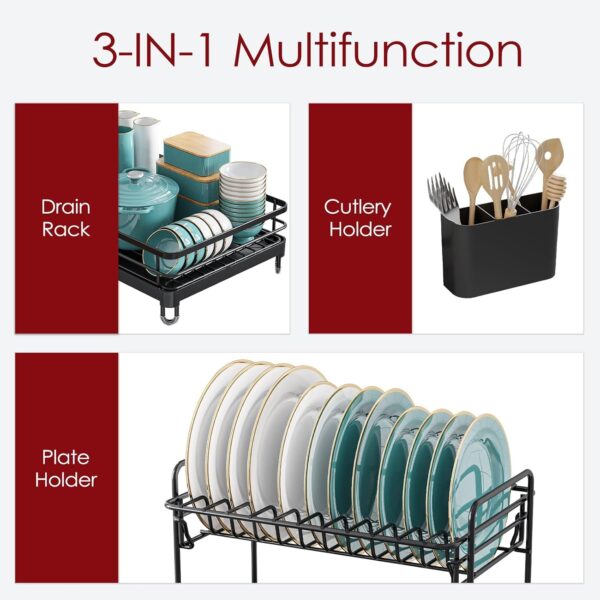 Dish Drying Rack - X-Large Stainless Steel Dish Rack for Kitchen Counter, 2-Tier Kitchen Organizers and Storage for Dishes, Bowls, Cutlery, Black - Image 3