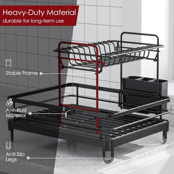 Dish Drying Rack - X-Large Stainless Steel Dish Rack for Kitchen Counter, 2-Tier Kitchen Organizers and Storage for Dishes, Bowls, Cutlery, Black - Image 4
