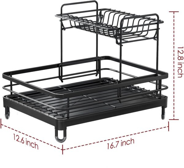 Dish Drying Rack - X-Large Stainless Steel Dish Rack for Kitchen Counter, 2-Tier Kitchen Organizers and Storage for Dishes, Bowls, Cutlery, Black - Image 6