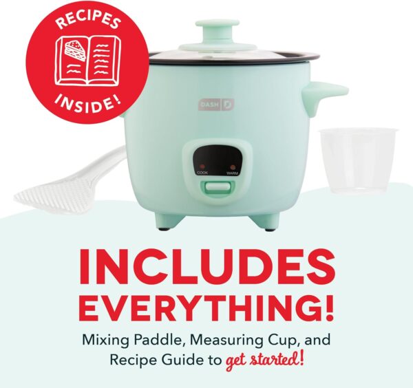 DASH Mini Rice Cooker Steamer with Removable Nonstick Pot, Keep Warm Function & Recipe Guide, .5 Quart, for Soups, Stews, Grains & Oatmeal - Aqua - Image 6