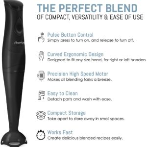 elite gourmet ehb2425b electric immersion, mixer, chopper, 1 touch control hand blender, 150 watts, black
