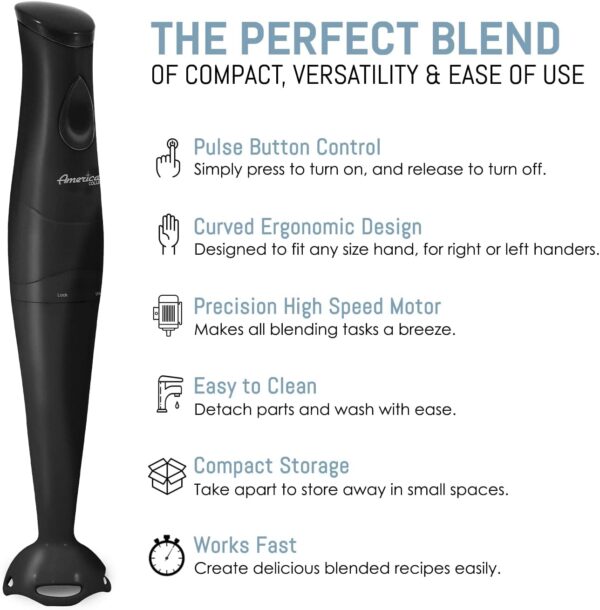 elite gourmet ehb2425b electric immersion, mixer, chopper, 1 touch control hand blender, 150 watts, black