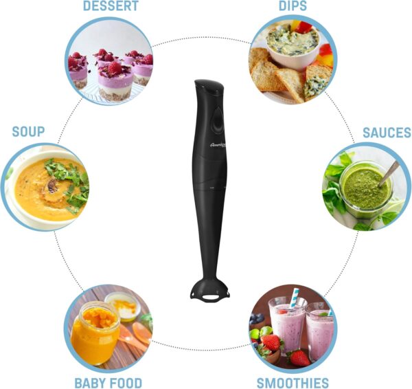 elite gourmet ehb2425b electric immersion, mixer, chopper, 1 touch control hand blender, 150 watts, black