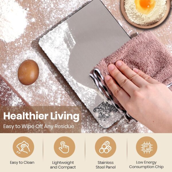 digital kitchen scale precision food scale for cooking & baking (1g/0.05oz accuracy) waterproof stainless steel with lcd display, batteries included weight in grams & oz (ash silver)