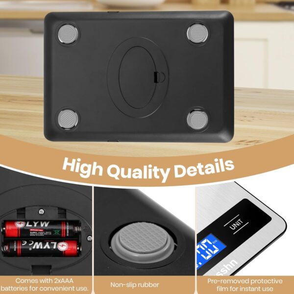 digital kitchen scale precision food scale for cooking & baking (1g/0.05oz accuracy) waterproof stainless steel with lcd display, batteries included weight in grams & oz (ash silver)