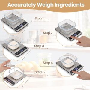 digital kitchen scale precision food scale for cooking & baking (1g/0.05oz accuracy) waterproof stainless steel with lcd display, batteries included weight in grams & oz (ash silver)
