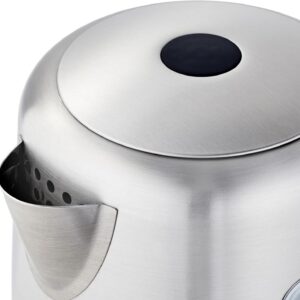 amazon basics electric stainless steel kettle for tea and coffee, bpa free, fast boiling, auto shut off, 1.1 quarts, 1500w, black and silver